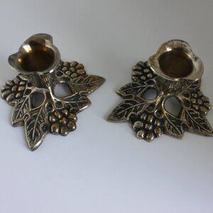 Vintage Pair Solid Brass Ornate Candle Holders Grapes Leaf Design India